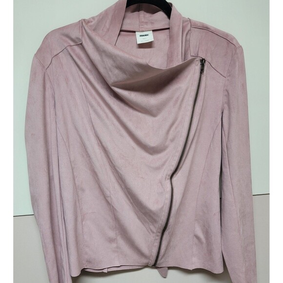 Women's Mote Faux Suede Moto Jacket City Travel Drape  Zip Up Blush Pink S NWT - Picture 1 of 6